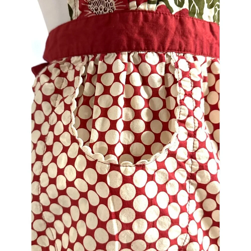 Simply Envogue‎ Red Floral & Polka Dot Apron Lace Trim Cottagecore Grannycore